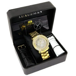 Iced Out Luxurman Large Diamond Bezel Watch For Men Yellow Gold Plated 2.5ct 8 Iced Out Luxurman Large Diamond Bezel Watch For Men Yellow Gold Plated 2.5ct -Luxurman iced out luxurman large diamond bezel watch for men yellow gold plated 25c box
