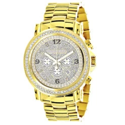 Iced Out Luxurman Large Diamond Bezel Watch For Men Yellow Gold Plated 2.5ct