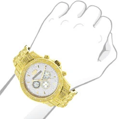 Iced Out Luxurman Men's Diamond Watch 1.25ct Yellow Gold Tone -Luxurman iced out luxurman mens diamond watch 1 25ct yellow gold tone 1