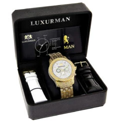 Iced Out Luxurman Men's Diamond Watch 1.25ct Yellow Gold Tone -Luxurman iced out luxurman mens diamond watch 1 25ct yellow gold tone 4