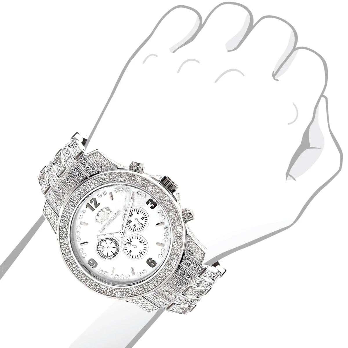 Iced Out Luxurman Men's Diamond Watch 1.25ct White MOP 3 Iced Out Luxurman Men's Diamond Watch 1.25ct White MOP - Image 3