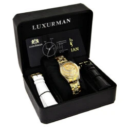 Iced Out Luxurman Tribeca Ladies Diamond Watch 18k Yellow Gold Plated -Luxurman iced out luxurman tribeca ladies diamond watch 18k yellow gold plated box