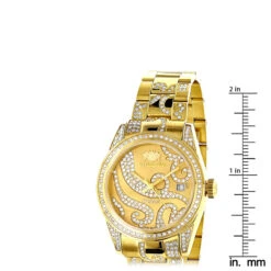 Iced Out Luxurman Tribeca Ladies Diamond Watch 18k Yellow Gold Plated -Luxurman iced out luxurman tribeca ladies diamond watch 18k yellow gold plated ruler