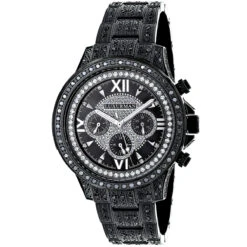 Iced Out Men's Black Diamond Luxurman Watch 3ct