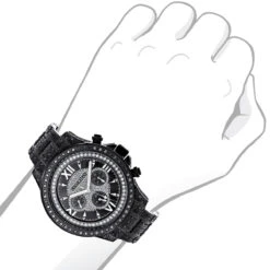 Iced Out Men's Black Diamond Luxurman Watch 3ct -Luxurman iced out mens black diamond luxurman watch 3ct 3