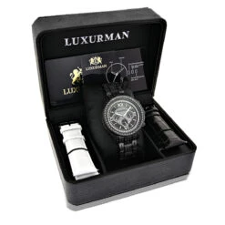Iced Out Men's Black Diamond Luxurman Watch 3ct -Luxurman iced out mens black diamond luxurman watch 3ct 4