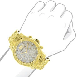 Iced Out Men's Diamond Luxurman Watch 1.25ct Yellow Gold Tone -Luxurman iced out mens diamond luxurman watch 125ct yellow gold tone 1 2
