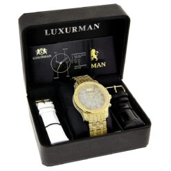 Iced Out Men's Diamond Luxurman Watch 1.25ct Yellow Gold Tone -Luxurman iced out mens diamond luxurman watch 125ct yellow gold tone 5