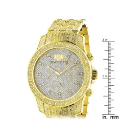Iced Out Men's Diamond Luxurman Watch 1.25ct Yellow Gold Tone -Luxurman iced out mens diamond luxurman watch 125ct yellow gold tone ruler