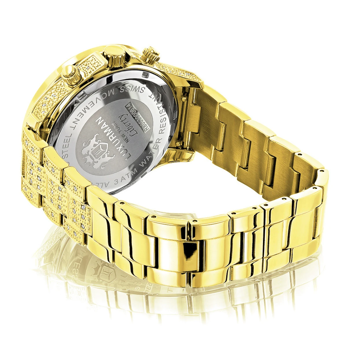 Iced Out Men's Diamond Watch 1.25ct Yellow Gold Plated Luxurman Liberty 2 Iced Out Men's Diamond Watch 1.25ct Yellow Gold Plated Luxurman Liberty - Image 2