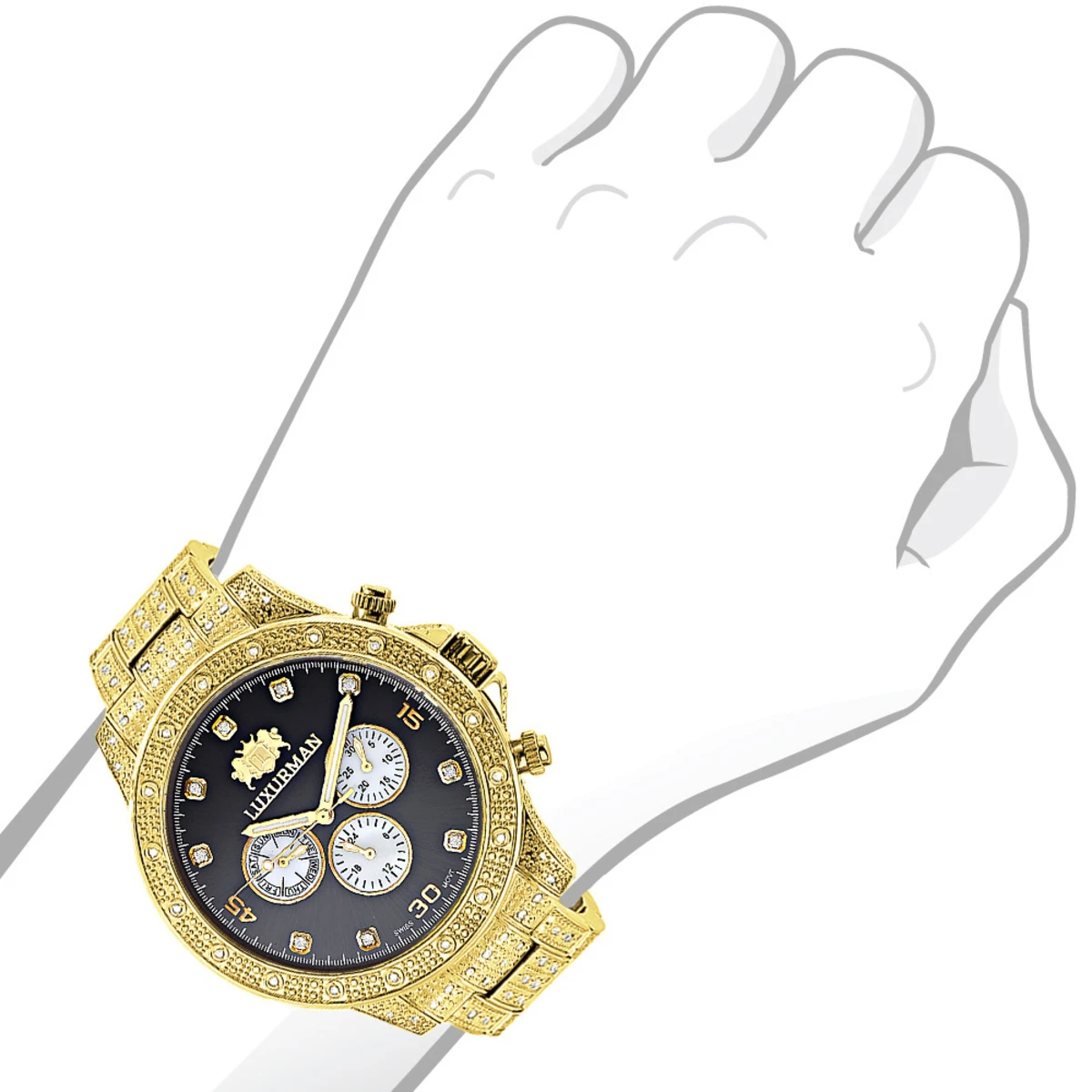 Iced Out Men's Diamond Watch 1.25ct Yellow Gold Plated Luxurman Liberty 3 Iced Out Men's Diamond Watch 1.25ct Yellow Gold Plated Luxurman Liberty - Image 3