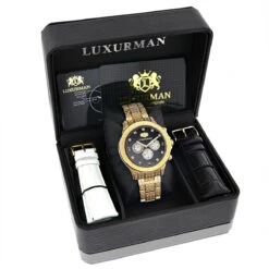 Iced Out Men's Diamond Watch 1.25ct Yellow Gold Plated Luxurman Liberty 8 Iced Out Men's Diamond Watch 1.25ct Yellow Gold Plated Luxurman Liberty -Luxurman iced out mens diamond watch 125ct yellow gold plated luxurman liberty box