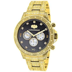 Iced Out Men's Diamond Watch 1.25ct Yellow Gold Plated Luxurman Liberty