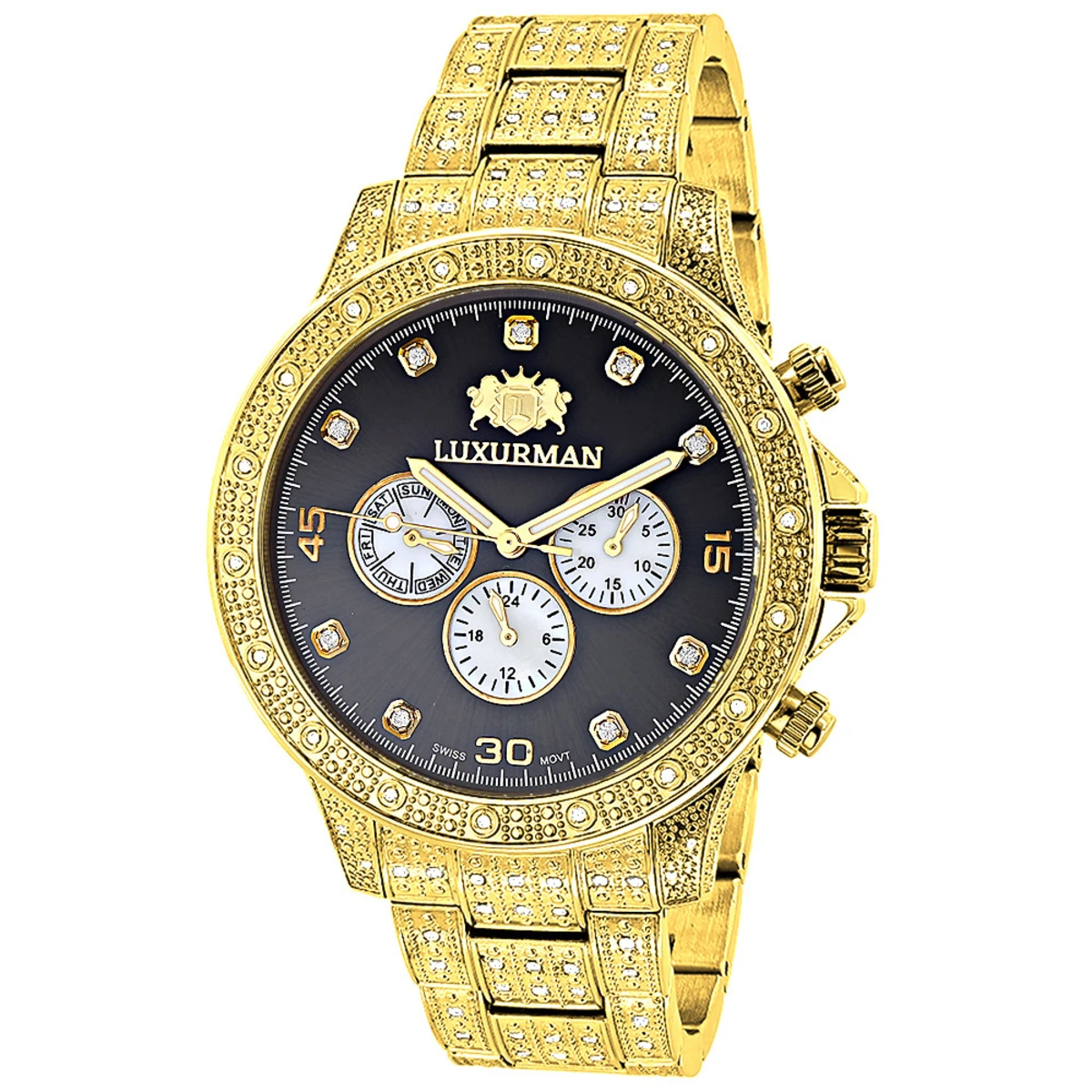 Iced Out Men's Diamond Watch 1.25ct Yellow Gold Plated Luxurman Liberty 1 Iced Out Men's Diamond Watch 1.25ct Yellow Gold Plated Luxurman Liberty