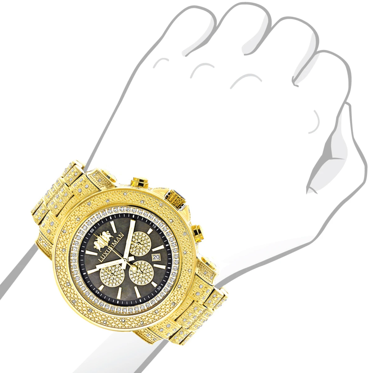 Iced Out Men's Diamond Watch Luxurman 2ct Yellow Gold Plated 2 Iced Out Men's Diamond Watch Luxurman 2ct Yellow Gold Plated - Image 2