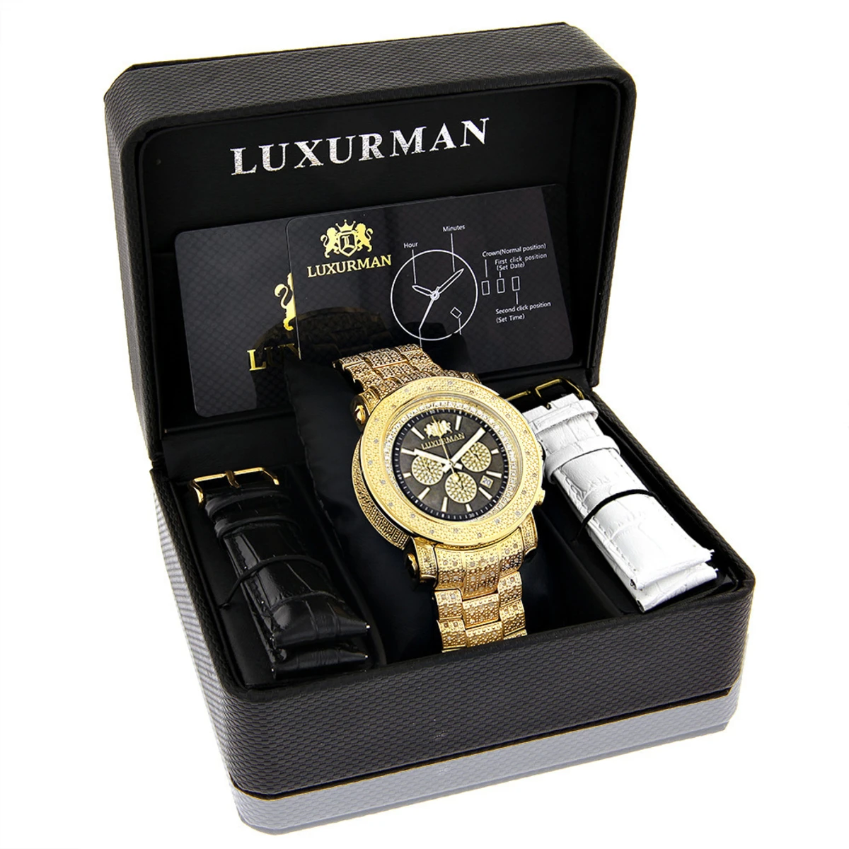 Iced Out Men's Diamond Watch Luxurman 2ct Yellow Gold Plated 4 Iced Out Men's Diamond Watch Luxurman 2ct Yellow Gold Plated - Image 4