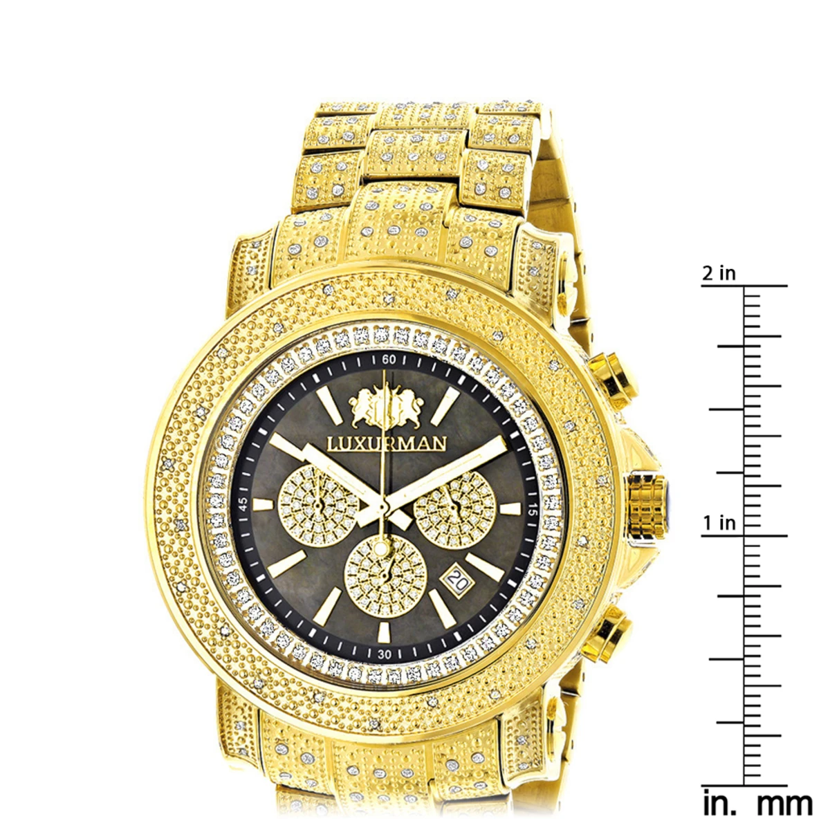 Iced Out Men's Diamond Watch Luxurman 2ct Yellow Gold Plated 5 Iced Out Men's Diamond Watch Luxurman 2ct Yellow Gold Plated - Image 5
