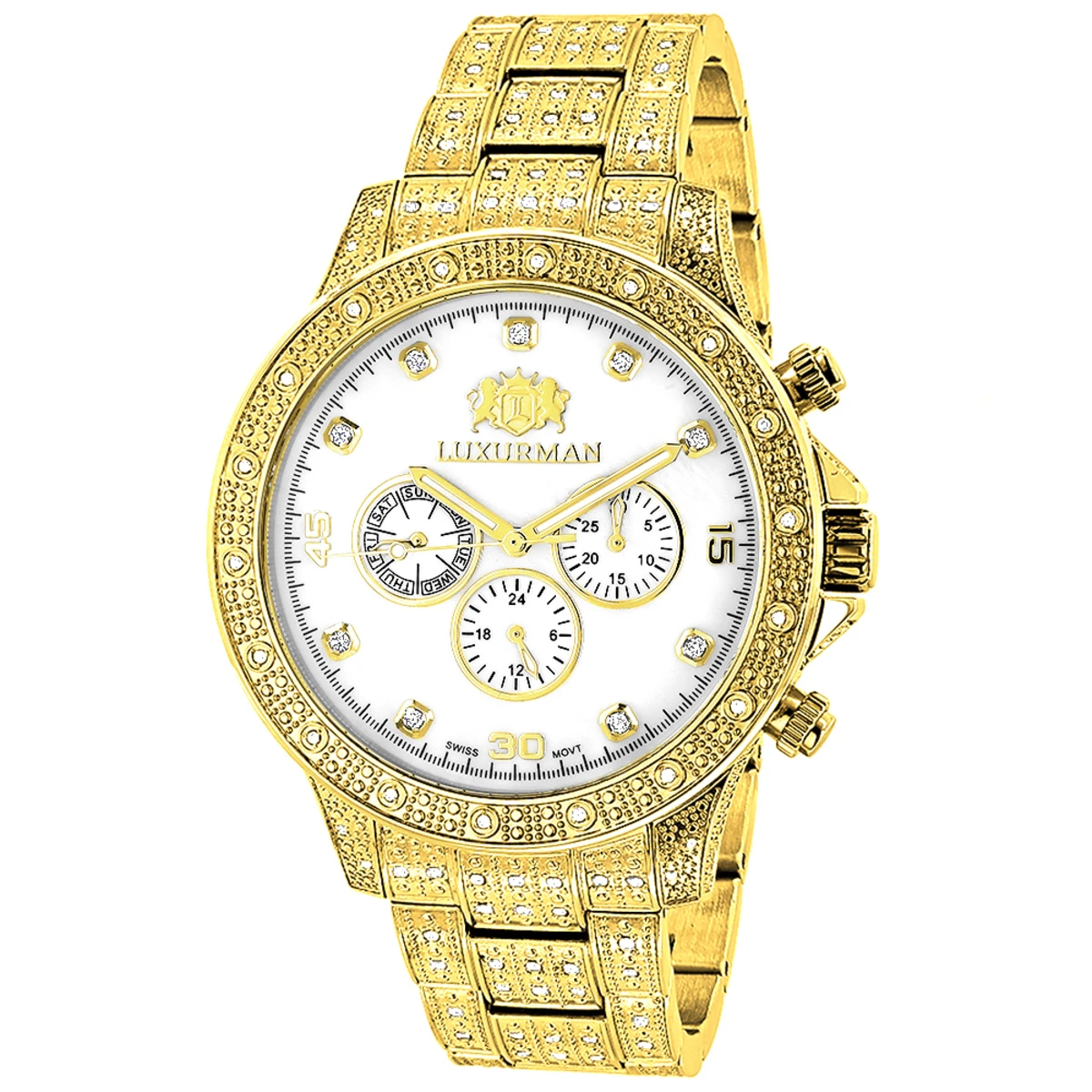 Iced Out Men's Luxurman Watch With Diamond Band 1.25ct Yellow Gold 1 Iced Out Men's Luxurman Watch With Diamond Band 1.25ct Yellow Gold