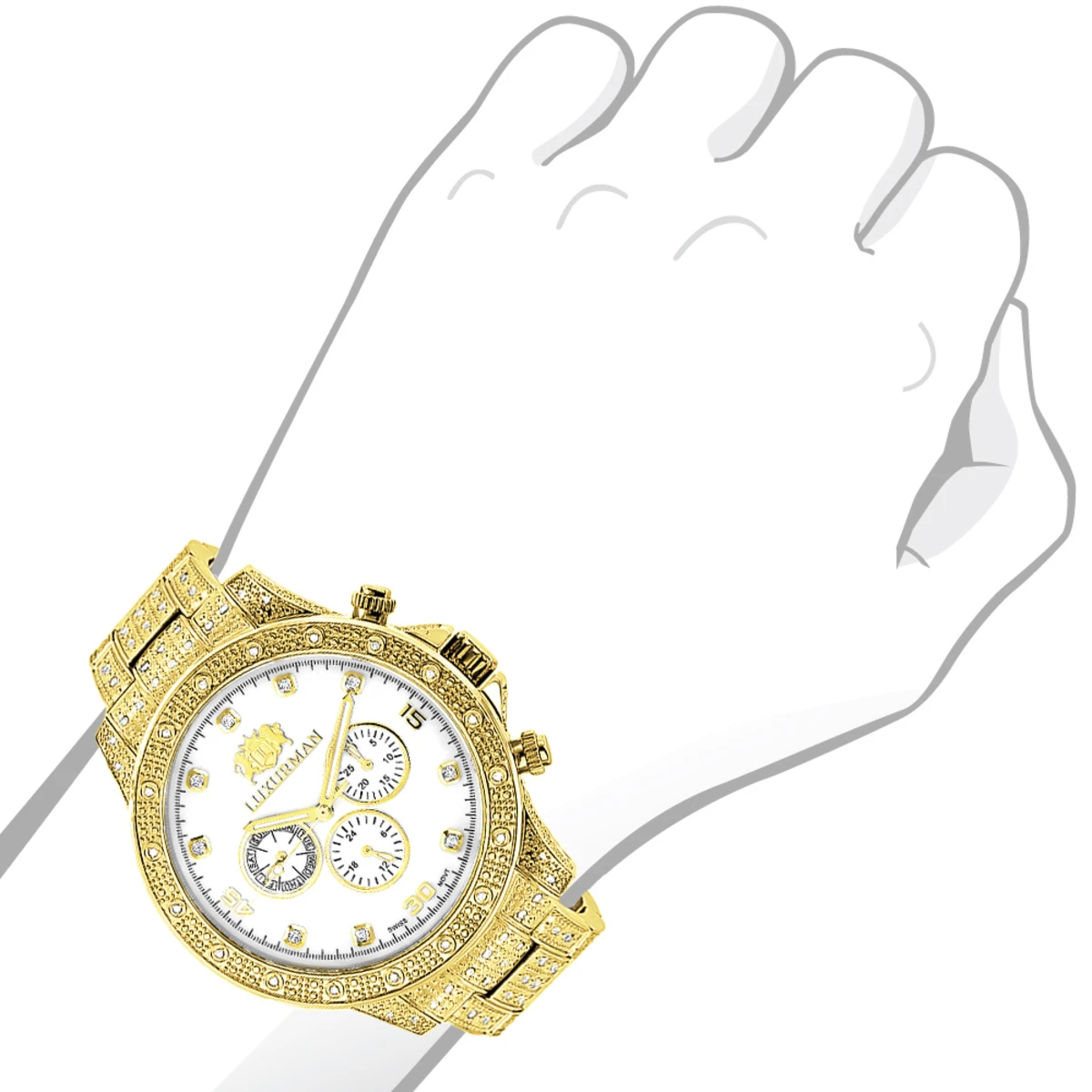 Iced Out Men's Luxurman Watch With Diamond Band 1.25ct Yellow Gold 3 Iced Out Men's Luxurman Watch With Diamond Band 1.25ct Yellow Gold - Image 3