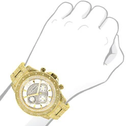 Iced Out Men's Luxurman Watch With Diamond Band 1.25ct Yellow Gold Plated -Luxurman iced out mens luxurman watch with diamond band 125ct yellow gold 6