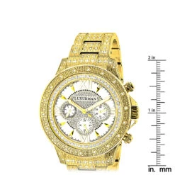 Iced Out Men's Luxurman Watch With Diamond Band 1.25ct Yellow Gold Plated -Luxurman iced out mens luxurman watch with diamond band 125ct yellow gold ruler
