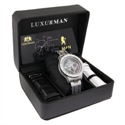 Iced Out Men's Watch With Diamond Band 1.25ct Luxurman Liberty -Luxurman iced out mens watch with diamond band 125ct luxurman liberty box