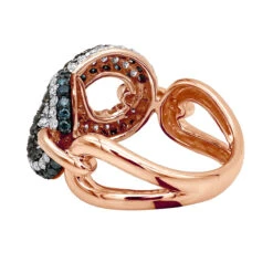 Unique Ladies White Blue Black Diamonds Infinity Sign Cocktail 14K White Gold -Luxurman infinity sign white black blue diamond cocktail ring for women in 14k gold 100481 back rose