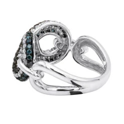 Unique Ladies White Blue Black Diamonds Infinity Sign Cocktail 14K White Gold -Luxurman infinity sign white black blue diamond cocktail ring for women in 14k gold 100481 back white