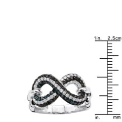 Unique Ladies White Blue Black Diamonds Infinity Sign Cocktail 14K White Gold -Luxurman infinity sign white black blue diamond cocktail ring for women in 14k gold 100481 ruler white