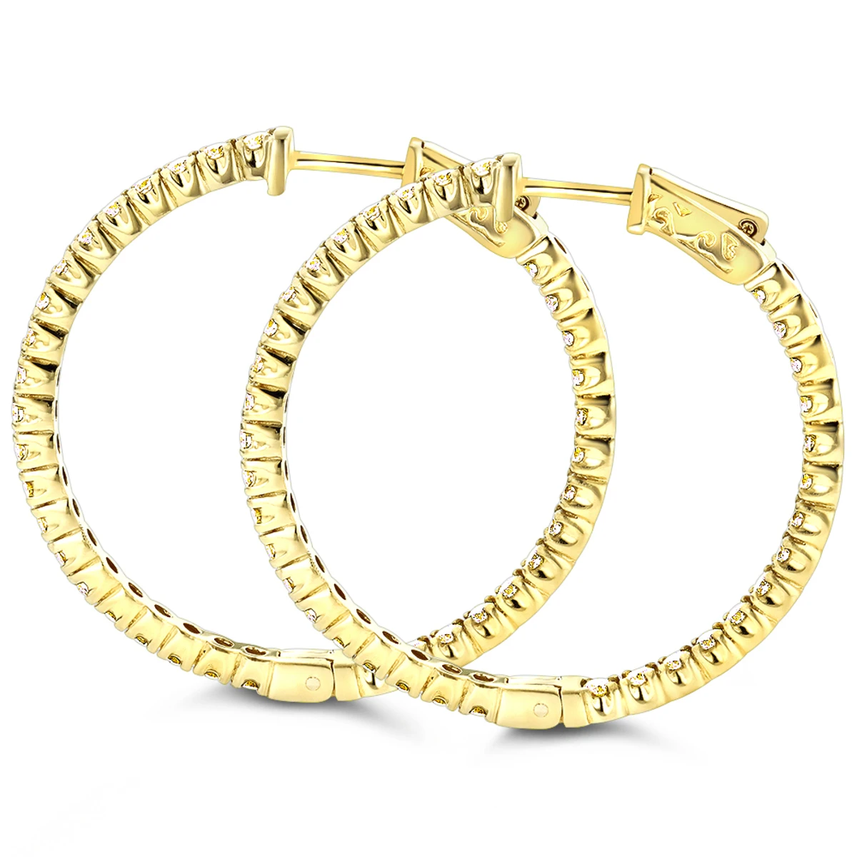Inside Out Yellow Diamond Hoop Earrings 14K Yellow Gold By Luxurman 2.2ct. 4 Inside Out Yellow Diamond Hoop Earrings 14K Yellow Gold By Luxurman 2.2ct. - Image 4