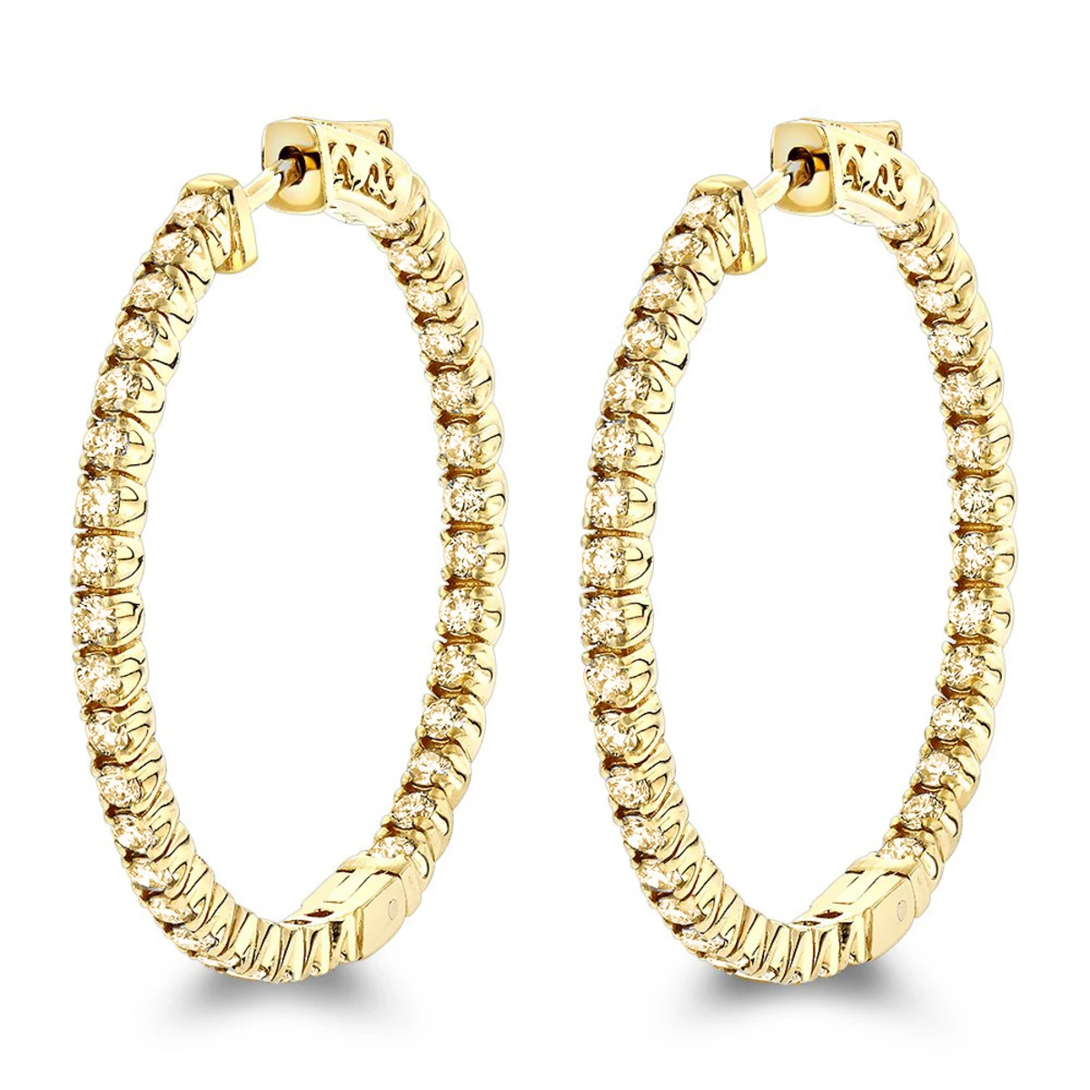 Inside Out Yellow Diamond Hoop Earrings 14K Yellow Gold By Luxurman 2.2ct. 1 Inside Out Yellow Diamond Hoop Earrings 14K Yellow Gold By Luxurman 2.2ct.