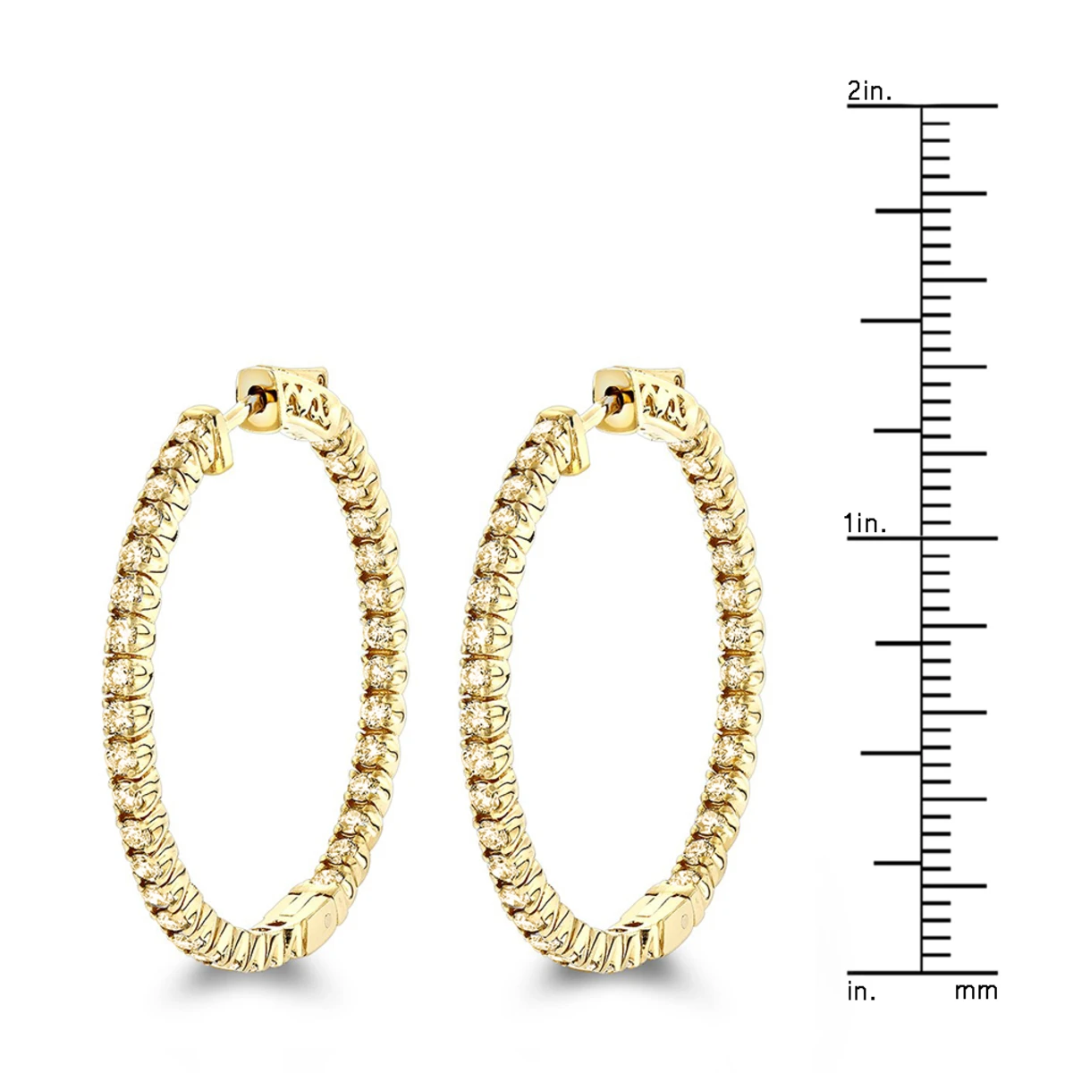 Inside Out Yellow Diamond Hoop Earrings 14K Yellow Gold By Luxurman 2.2ct. 6 Inside Out Yellow Diamond Hoop Earrings 14K Yellow Gold By Luxurman 2.2ct. - Image 6