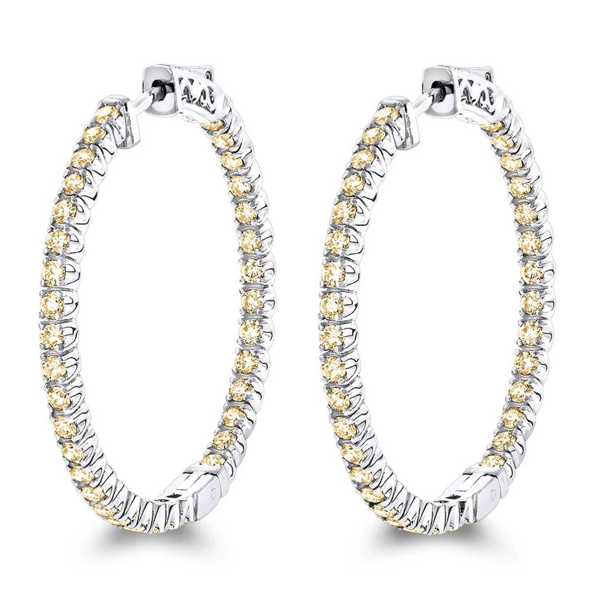 Inside Out Yellow Diamond Hoop Earrings 14K Yellow Gold By Luxurman 2.2ct. 2 Inside Out Yellow Diamond Hoop Earrings 14K Yellow Gold By Luxurman 2.2ct. - Image 2