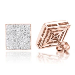 Invisible Set Princess Cut Diamond Stud Earrings 3.05ct 14K White Gold -Luxurman invisible set princess cut diamond stud earrings 305ct 14k gold ro