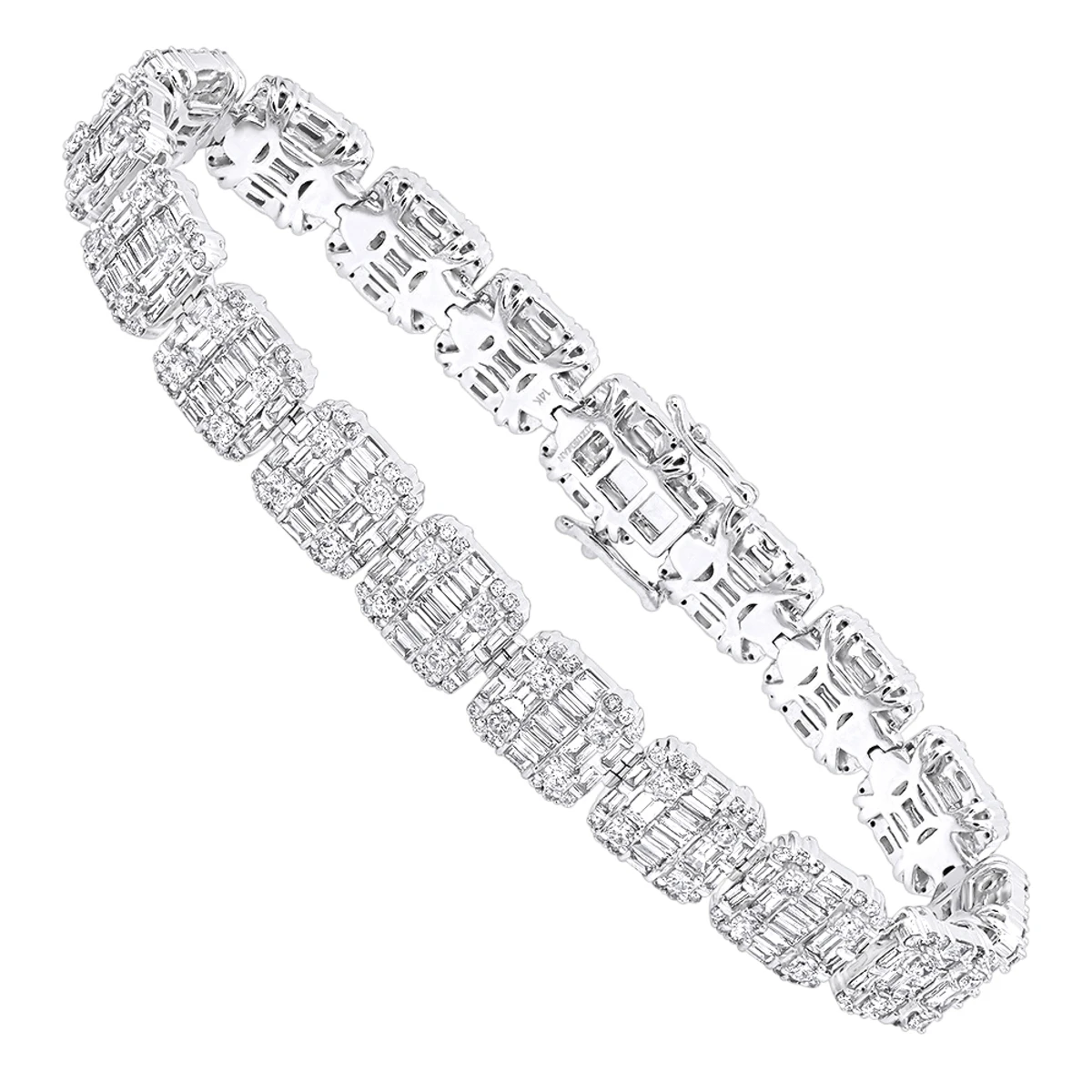 14K White Gold Baguette And Round Diamond Tennis Bracelet For Men & Women 14CT 1 14K White Gold Baguette And Round Diamond Tennis Bracelet For Men & Women 14CT