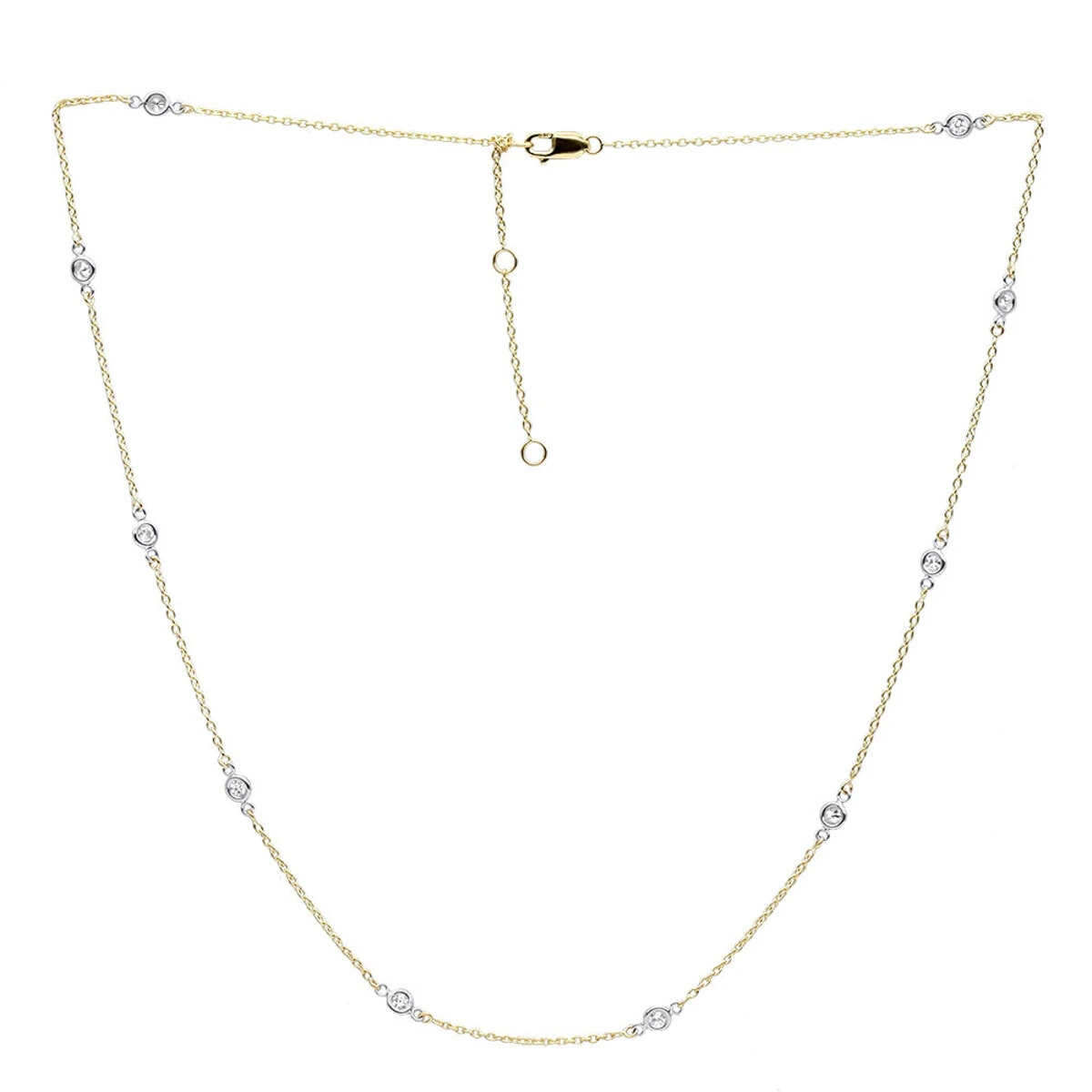 14K Yellow Gold Diamonds By The Yard Station Necklace For Women 0.5 Adjustable 1 14K Yellow Gold Diamonds By The Yard Station Necklace For Women 0.5 Adjustable