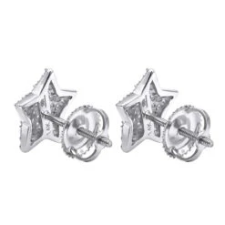 14K White Gold Fully Iced Out Pave Diamond Star Earrings Studs 0.25CT By Luxurman -Luxurman jewelry 14k gold fully iced out pave diamond star earrings studs 025ct by luxurman backwh
