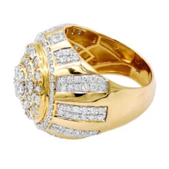 14K Yellow Gold Large Dome Shaped Men's Diamond Statement Ring 3D Design 3.5ct -Luxurman jewelry 14k gold large dome shaped mens diamond statement ring 3d design 35ct 803187 backye