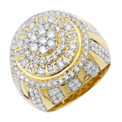 14K Yellow Gold Large Dome Shaped Men's Diamond Statement Ring 3D Design 3.5ct
