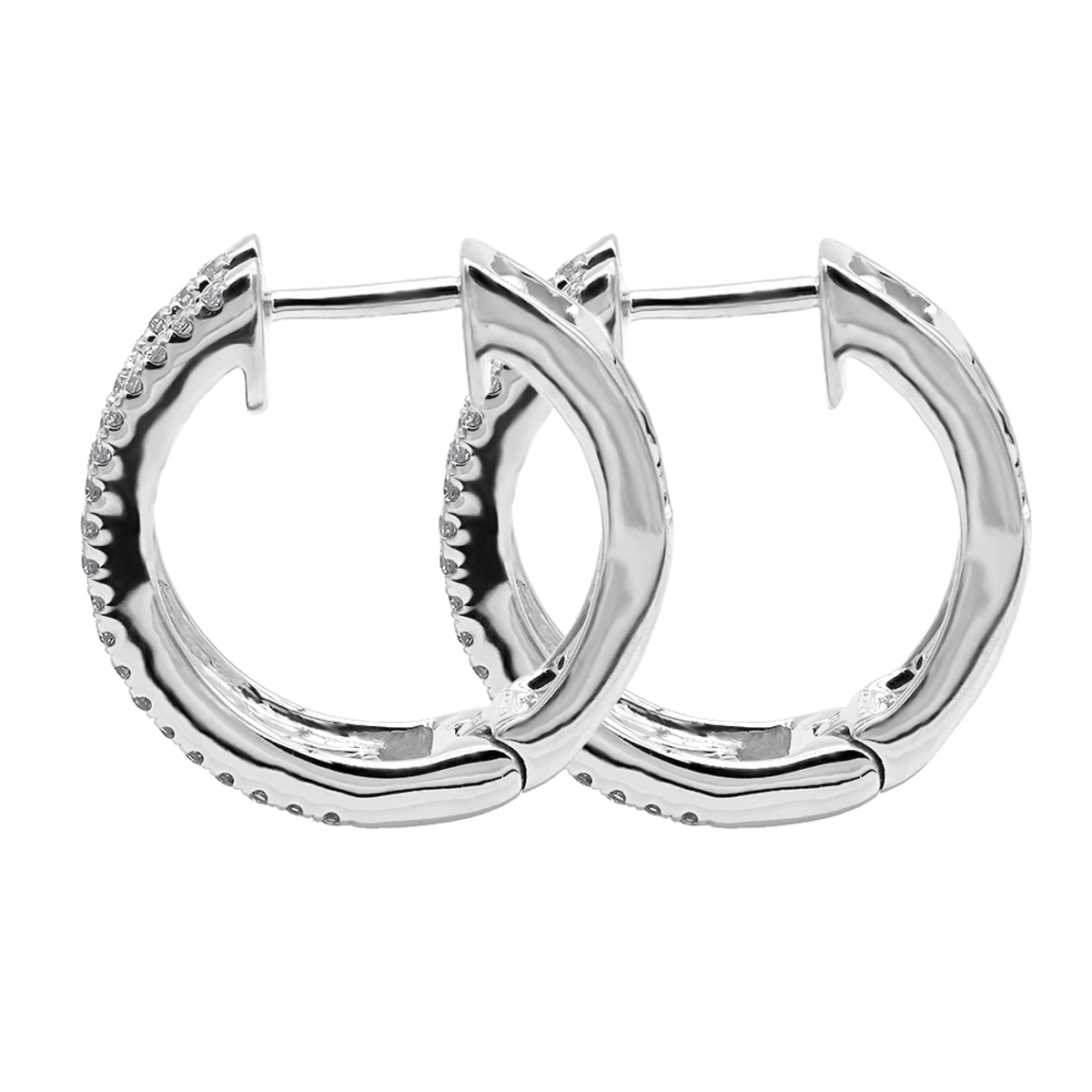 14K White Gold Natural Blue Sapphire And Diamond Huggie Earrings For Women 1ct 4 14K White Gold Natural Blue Sapphire And Diamond Huggie Earrings For Women 1ct - Image 4