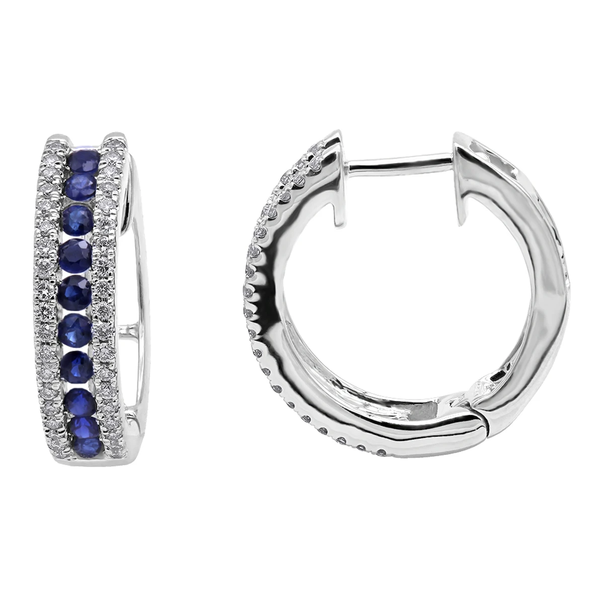 14K White Gold Natural Blue Sapphire And Diamond Huggie Earrings For Women 1ct 1 14K White Gold Natural Blue Sapphire And Diamond Huggie Earrings For Women 1ct