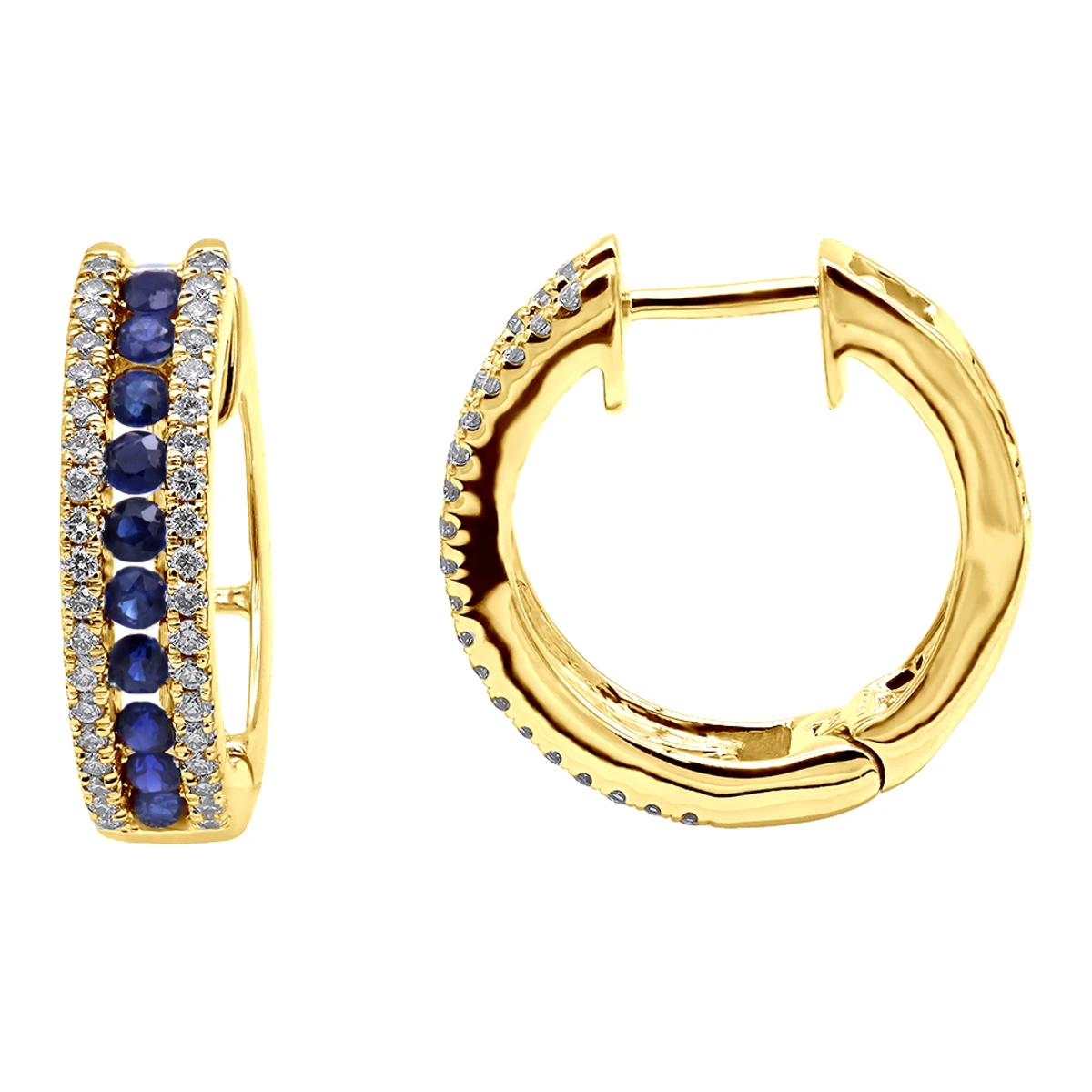 14K White Gold Natural Blue Sapphire And Diamond Huggie Earrings For Women 1ct 2 14K White Gold Natural Blue Sapphire And Diamond Huggie Earrings For Women 1ct - Image 2