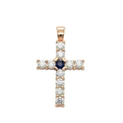 14K Yellow Gold Sapphire And Diamond Ladies Cross Pendant 1.32ct By Luxurman -Luxurman jewelry 14k gold sapphire and diamond ladies cross pendant 132ct by luxurman 001236 ro