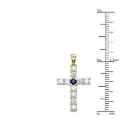 14K Yellow Gold Sapphire And Diamond Ladies Cross Pendant 1.32ct By Luxurman -Luxurman jewelry 14k gold sapphire and diamond ladies cross pendant 132ct by luxurman 001236 rulerye