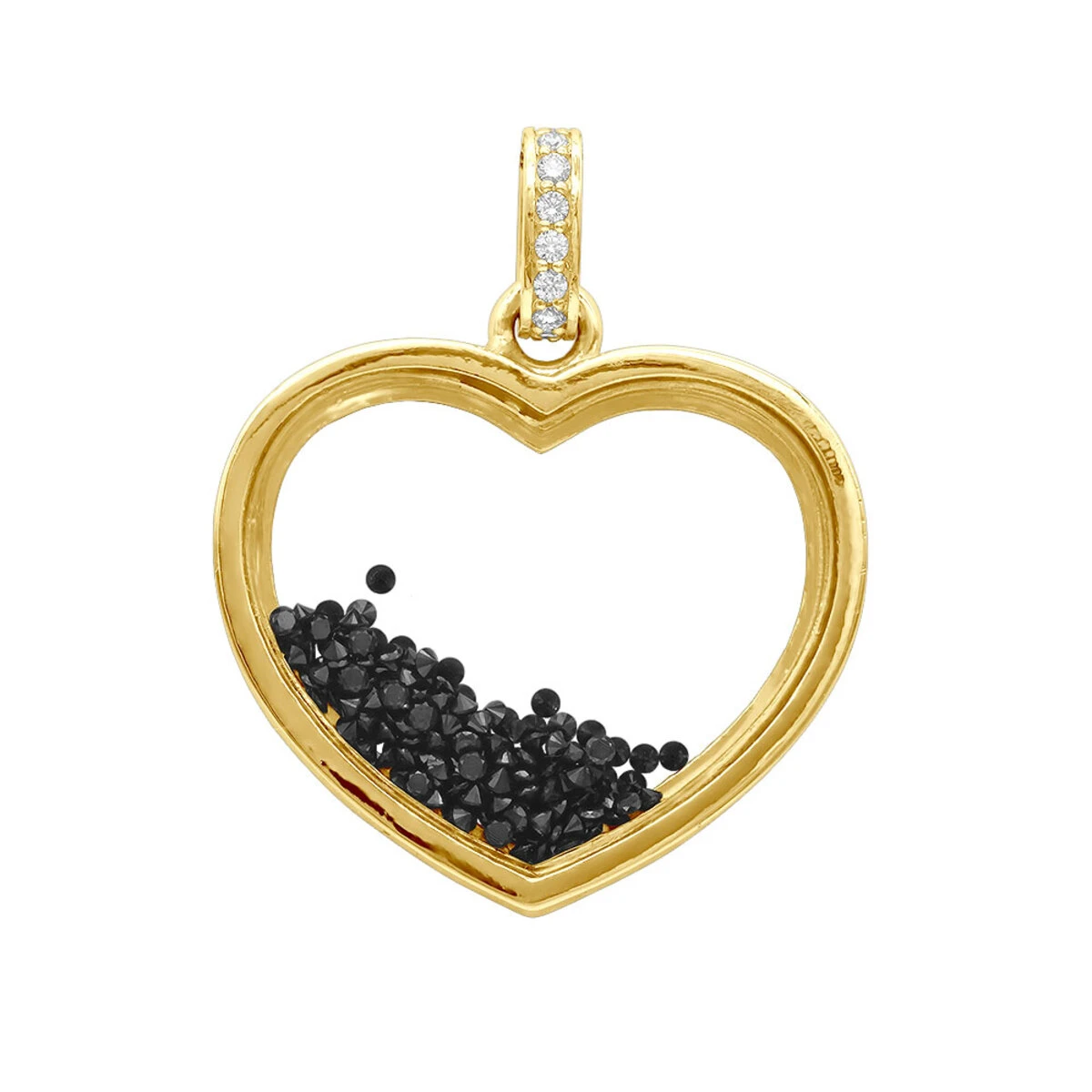 14K Yellow Gold White Black Diamonds Ladies Diamond Heart Shaker Pendant 8ct Moving Stones 5 14K Yellow Gold White Black Diamonds Ladies Diamond Heart Shaker Pendant 8ct Moving Stones - Image 5