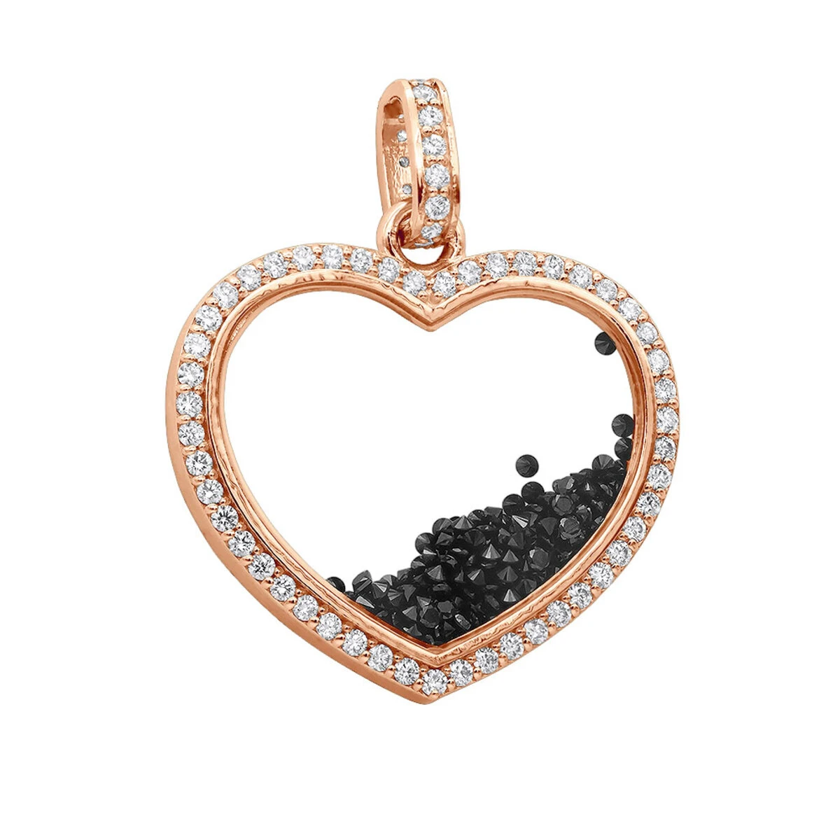 14K Yellow Gold White Black Diamonds Ladies Diamond Heart Shaker Pendant 8ct Moving Stones 3 14K Yellow Gold White Black Diamonds Ladies Diamond Heart Shaker Pendant 8ct Moving Stones - Image 3