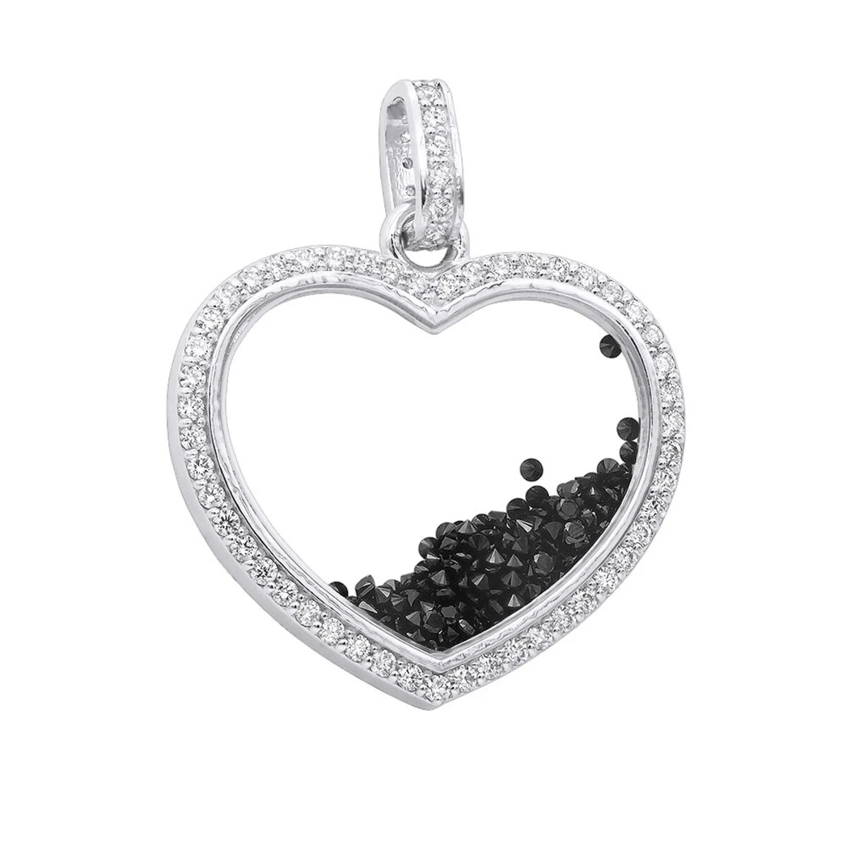 14K Yellow Gold White Black Diamonds Ladies Diamond Heart Shaker Pendant 8ct Moving Stones 2 14K Yellow Gold White Black Diamonds Ladies Diamond Heart Shaker Pendant 8ct Moving Stones - Image 2