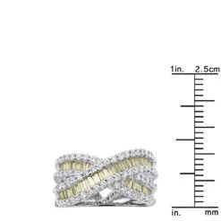 14K White Gold White Yellow Diamond Statement Criss Cross Ring For Women 2 Carats -Luxurman jewelry 14k gold white yellow diamond statement criss cross ring for women 2 carats rulerwh