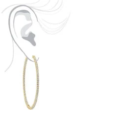 2.5 Inch Inside Out Diamond Hoop Earrings For Women 5 Carat VS Diamonds 14K Yellow Gold -Luxurman jewelry 25 inch inside out diamond hoop earrings for women 5 carat vs diamonds 14k gold 001285 bodye