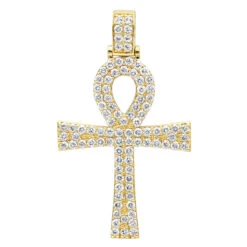 Egyptian Ankh Cross Diamond Pendant For Men 14K Yellow Gold G VS